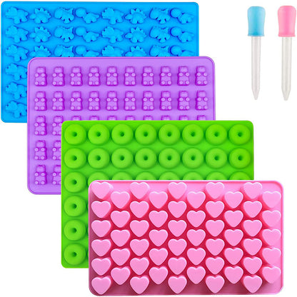 4 PCS Silicone Candy Molds with 2 Droppers Gummy Candy Molds for Chocolate Gummy DIY