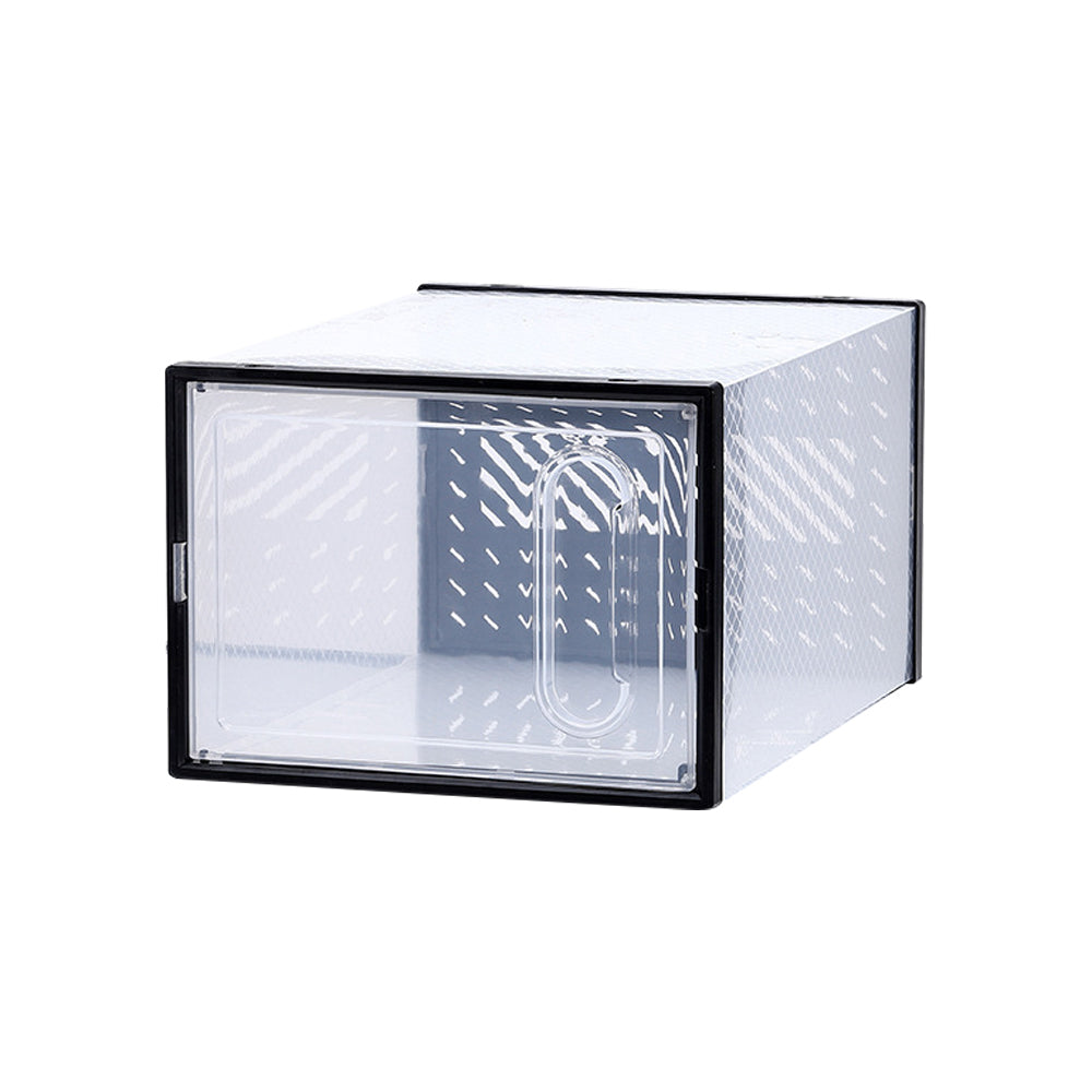 4Pcs Stackable Shoe Storage Boxes with Magnetic Door Clear Plastic Sneaker Organizer Black