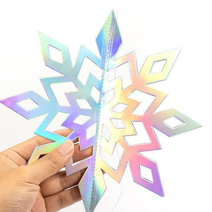 3D Paper Snowflake Hanging Decor Christmas Tree & Party Ornaments Iridescent Silver