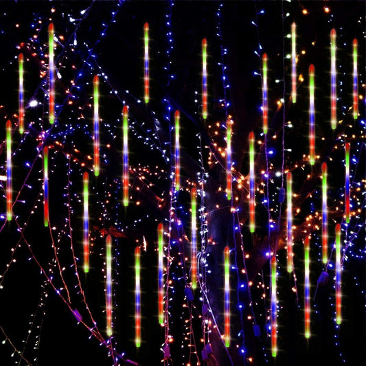 Christmas Meteor Shower Lights 8 Tube 288 LEDs Solar Powered Lights Christmas Decoration Lamps Meteor Shower Rain Lights for Christmas Holiday Party Home Patio Party -Mix color