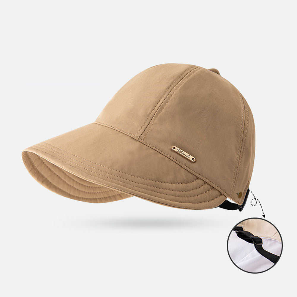 Wide Brim Quick Dry Sun Hat with Ponytail Opening and Hook - Khaki