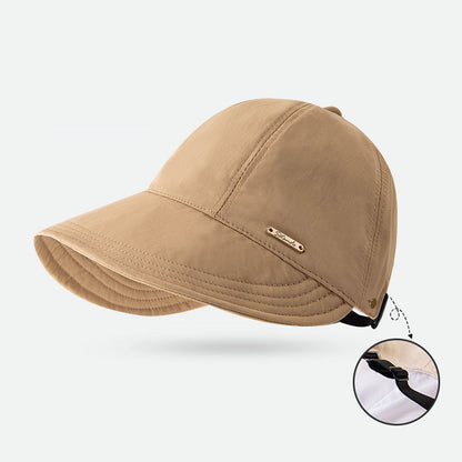 Wide Brim Quick Dry Sun Hat with Ponytail Opening and Hook - Khaki