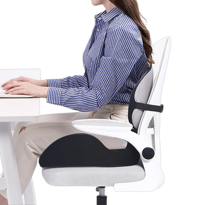 Memory Foam Seat Cushion Lumbar Support Pillow Chair Pad for Office Car-Black