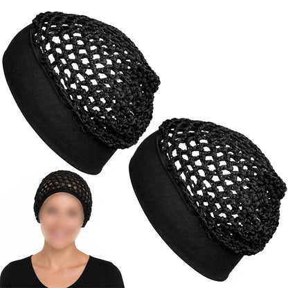 2 Pack Rolled Edge Crochet Mesh Sleep Hair Bonnet Caps