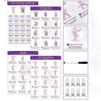 4 Pack 21x30cm Tai Chi Yoga Exercise Posters