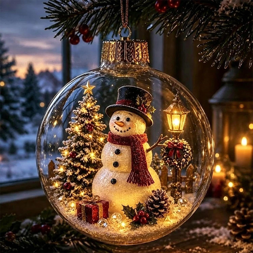 2 Pack 8cm Clear Plastic Fillable Christmas Ball Ornaments - Snowman