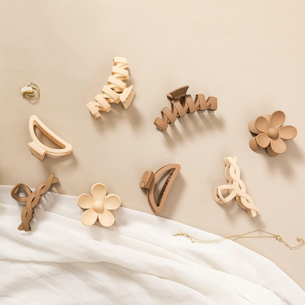 8Pcs Fall Winter Milk Coffee Tone Hair Claws Set Acrylic Hair Clips for Women