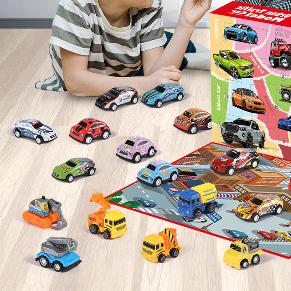 22PCS Christmas Advent Calendar Pull Back Car Toy Blind Box Set with Map