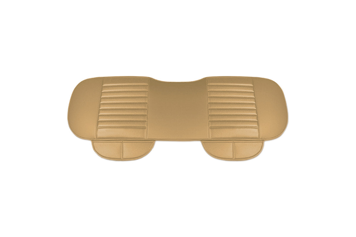 Faux Leather Rear Car Anti-Slip Bench Seat Protector Mat With Storage Pockets-Beige