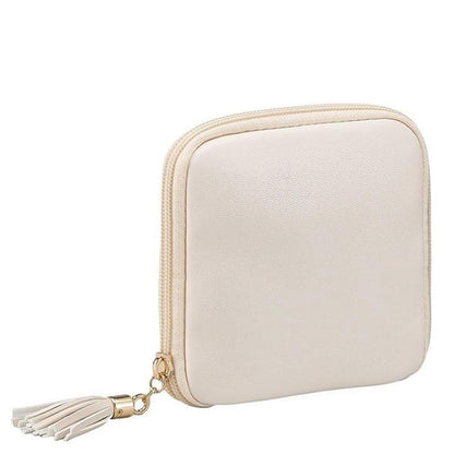 PU Leather Travel Jewelry Organizer Bag with Velvet Lining - White