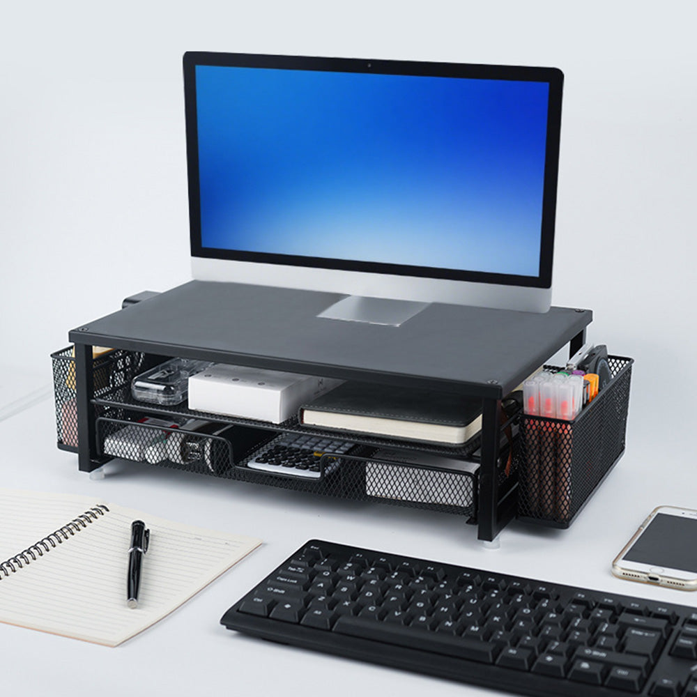 Desk Organizer Computer Monitor Stand Riser with Drawer and Pen Holders