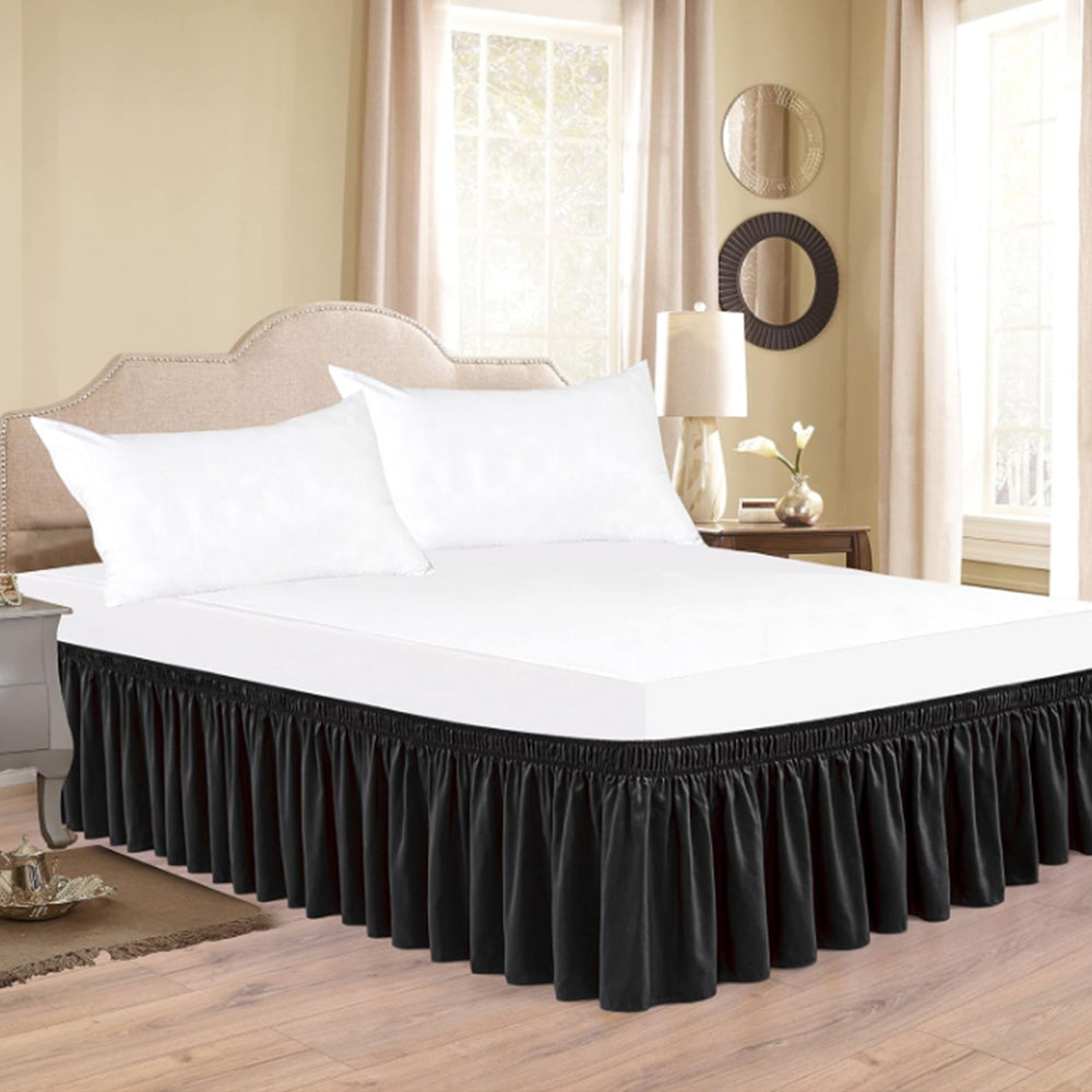 Wrap Around Bed Skirts Dust Ruffles Bed Skirt with Adjustable Elastic Belt Black