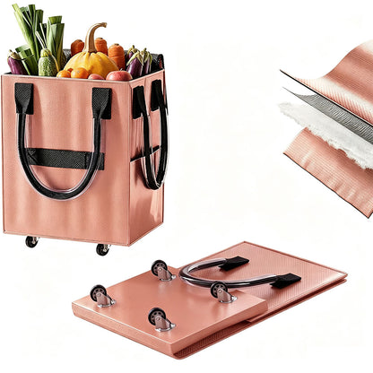 Reusable Grocery Bag Foldable Rolling Shopping Tote Bag - Rose Gold