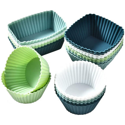 24-Pack Silicone Cupcake Baking Cups ââ‚?Mixed Colors & 3 Shapes