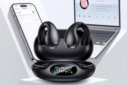Open Ear Earbuds Ergonomic Clip-On Earbuds Bone Conduction Over-The-Ear Headphones-Black