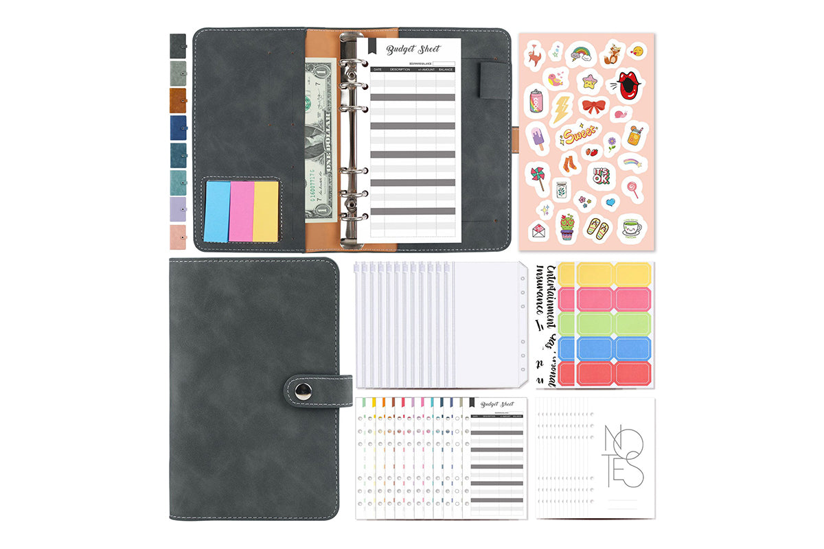 A6 Budget Binder With 12Pcs Zipper Envelopes Money Organizer For Cash Budget Binder-Gray