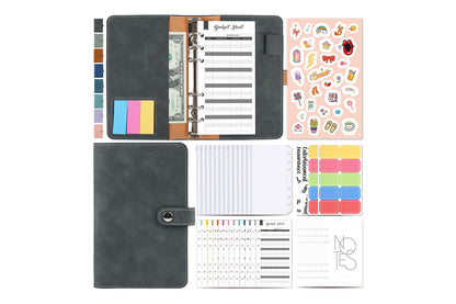 A6 Budget Binder With 12Pcs Zipper Envelopes Money Organizer For Cash Budget Binder-Gray