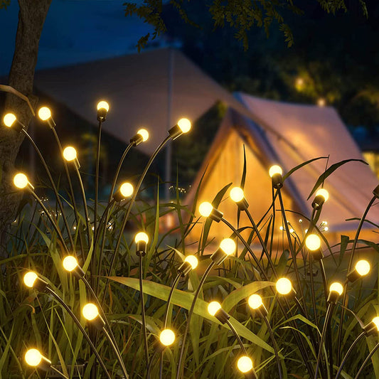 Solar Garden Lights 2Pcs 8LED Solar Powered Firefly Light Ground Patio Stake Walkway Lamp Outdoor Garden Decor -Yellow