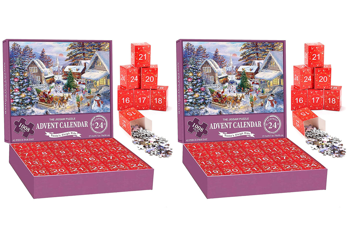 2Pcs Christmas Advent Calendar 1008 Pieces Jigsaw Puzzles 24 Box Christmas Puzzle Countdown Calendar Funny Christmas Game Gift
