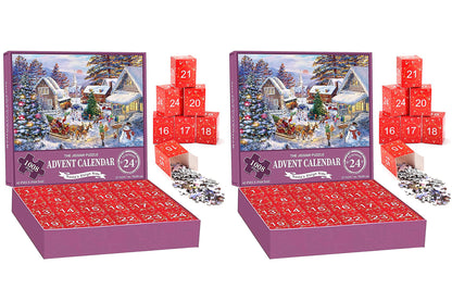 2Pcs Christmas Advent Calendar 1008 Pieces Jigsaw Puzzles 24 Box Christmas Puzzle Countdown Calendar Funny Christmas Game Gift