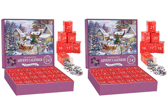 2Pcs Christmas Advent Calendar 1008 Pieces Jigsaw Puzzles 24 Box Christmas Puzzle Countdown Calendar Funny Christmas Game Gift