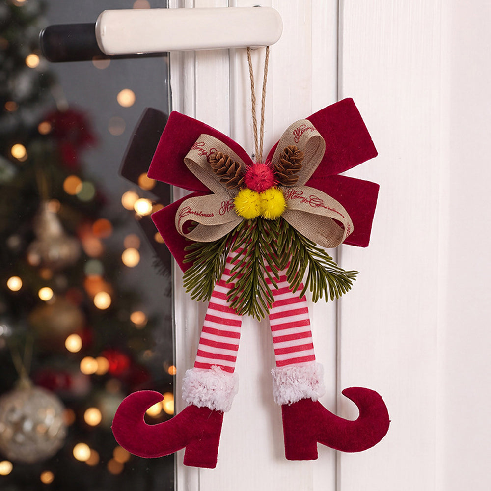 Christmas Bow Elf Leg Hanging Ornaments Christmas Tree Decor - Red