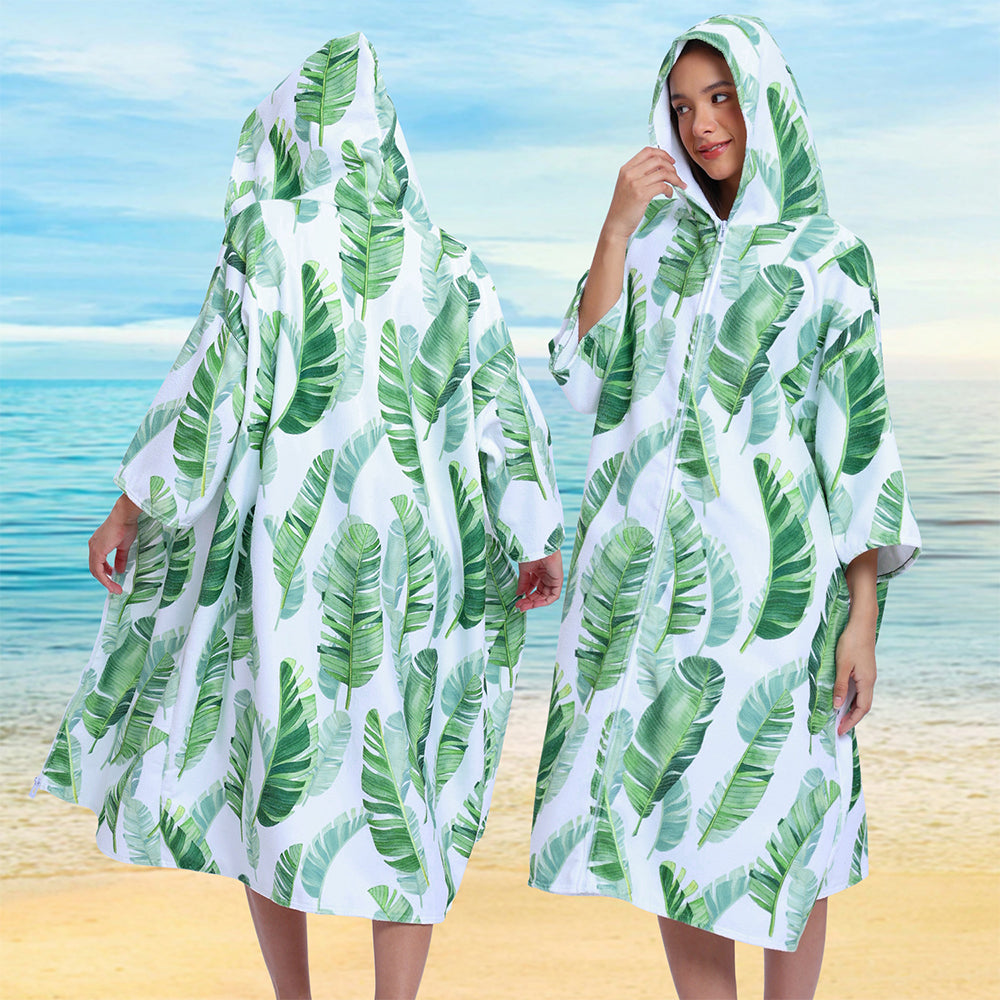 Unisex Hooded Towel Poncho Swim Parka for Adults -  Banana Leaf