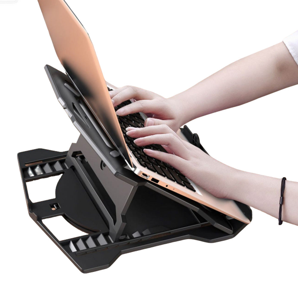 2 in 1 Adjustable Laptop Stand with Phone Holder Foldable Cooling Computer Stand Black