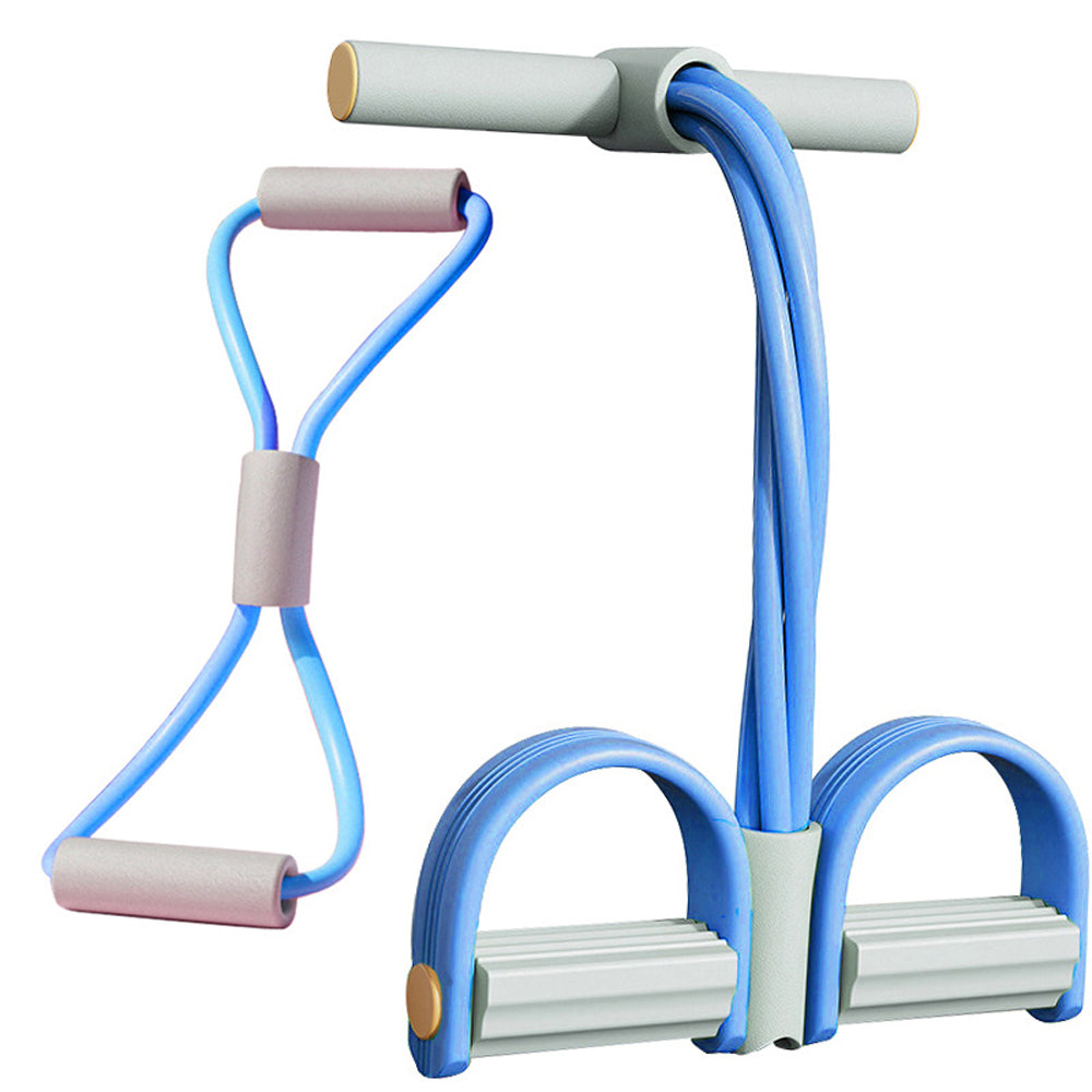 8-Tube Ab Exercise Equipment with Pedal and Resistance Band-Blue