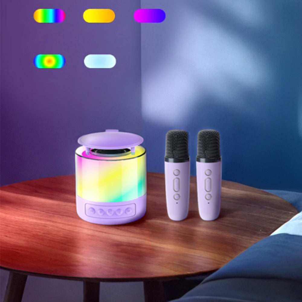 Bluetooth Karaoke Machine with 2 Wireless Microphones Mini Singing Speaker with Colorful Light Purple