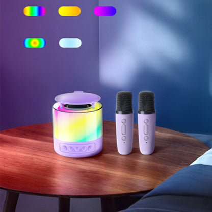 Bluetooth Karaoke Machine with 2 Wireless Microphones Mini Singing Speaker with Colorful Light Purple