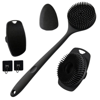 4 Piece Silicone Bath Brush Set with Long Handle Brush