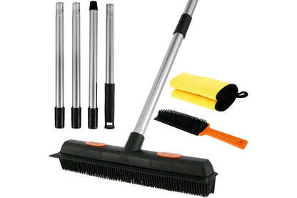 3 in 1 Pet Hair Removal Rubber Broom with Hand Brush and Towel for Floor Dusting