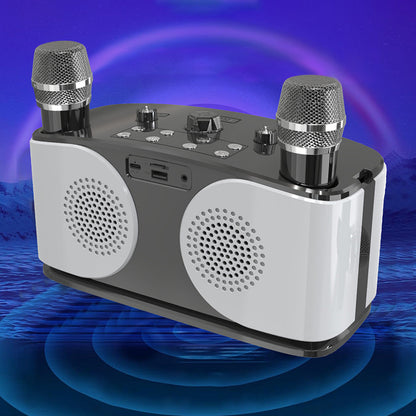Wireless Bluetooth Karaoke Speaker with 2 Microphone Home KTV Set White