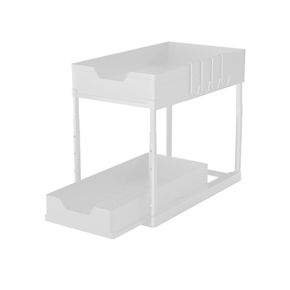 2-Tier Double Sliding Under Sink Organizers Bathroom Cabinet Shelf Organizer Storage Rack White