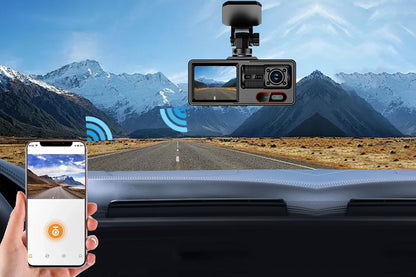3 Channel Dash Cam Front And Rear With 32GB Card Built In WiFi Reversing Camera