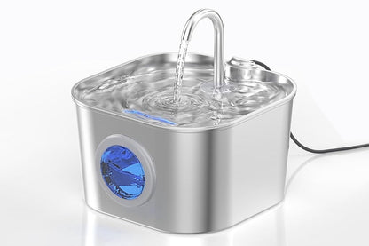 USB 2.2L Stainless Steel Pet Water Fountain - Round Window