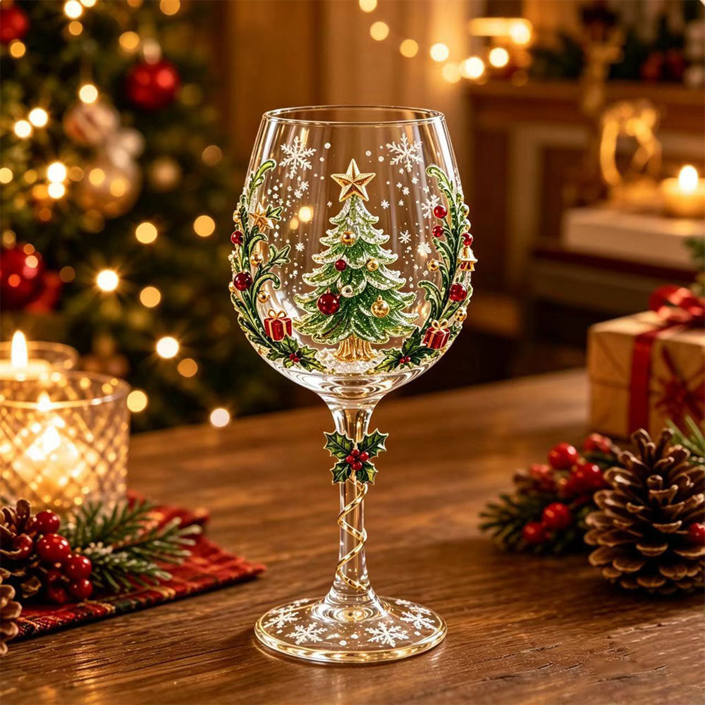 Christmas 3D Art Glass Goblet Holiday Decor Wine Cup - Christmas Tree