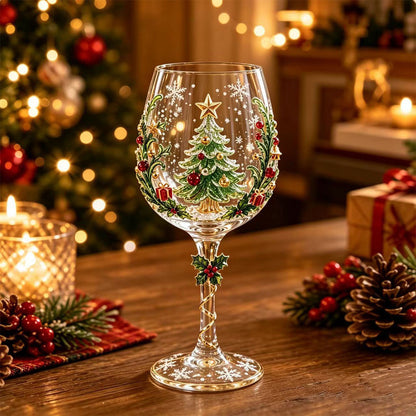 Christmas 3D Art Glass Goblet Holiday Decor Wine Cup - Christmas Tree