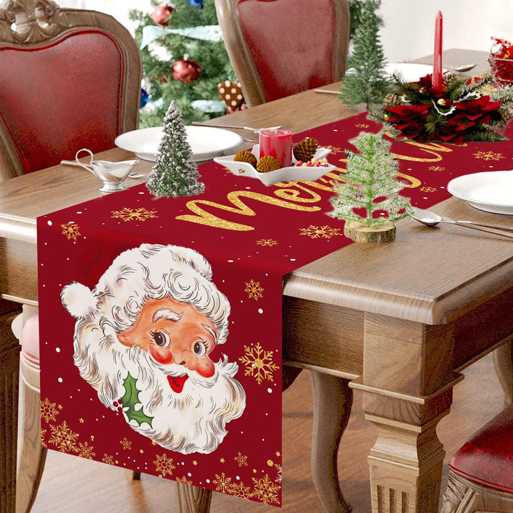 Christmas Snowflake Table Runner Wrinkle Resistant Holiday Table Runner - Santa