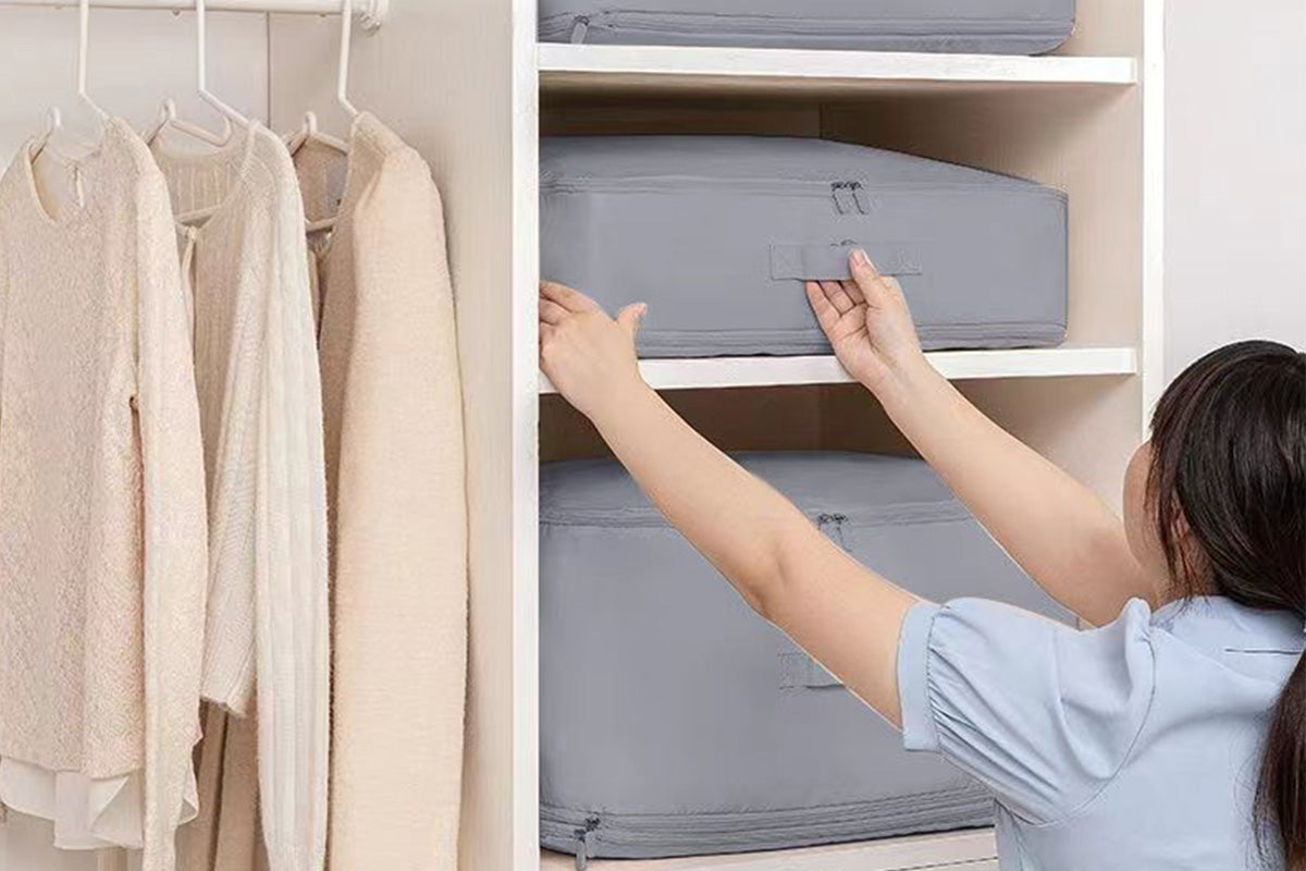 2Pcs 3 Layer Ultra Space Saving Self Compression Organizer Heavy Duty Moving Storage Bag-Grey