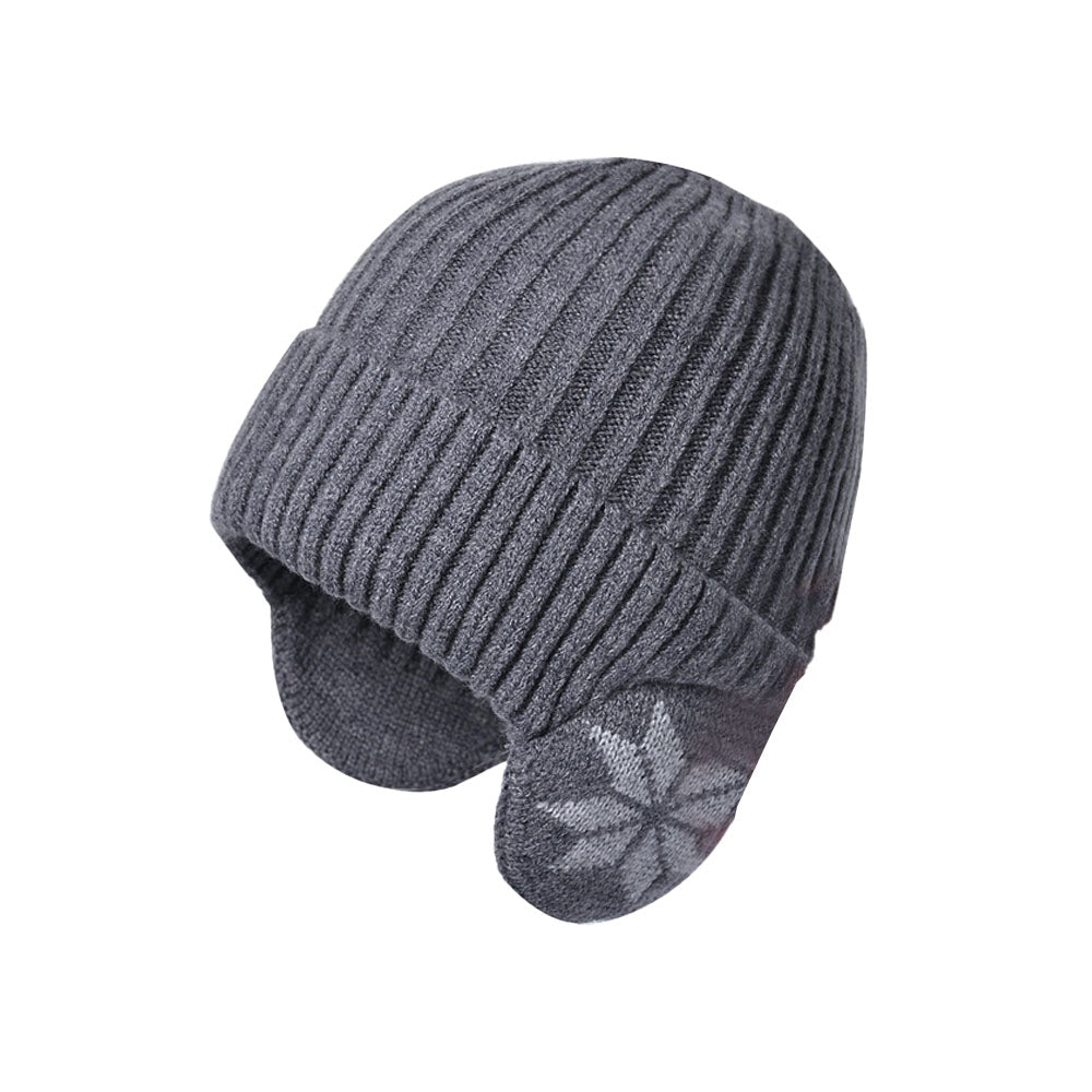 Unisex Winter Knit Earflap Beanie Hat Warm Ear Flap Hat with Knit Brimmed Ski Cap Gray