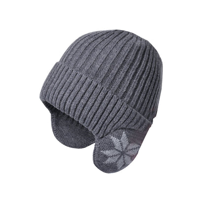 Unisex Winter Knit Earflap Beanie Hat Warm Ear Flap Hat with Knit Brimmed Ski Cap Gray