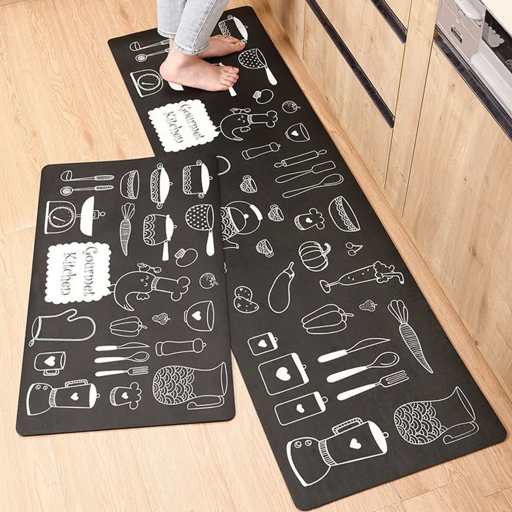 2-Piece Leather Kitchen Floor Mat Set