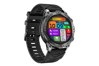 Smart Watch 1.43-Inch Fitness Watch with All Day Heart Rate Sleep Monitor Blood Oxygen Flashlight AI Voice Activity Tracker-Black