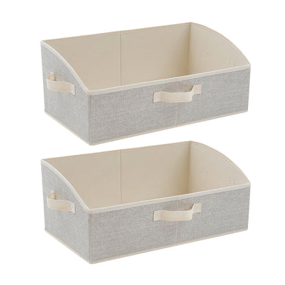 2Pcs  Storage Bin with Handles Large Capacity Closet Shelf Organizer for Clothes Blanket Hats Beige
