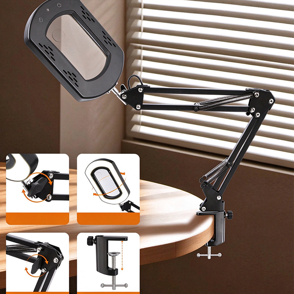 Long Arm Folding Magnifying Lamp 15X Magnification Desk Lamp