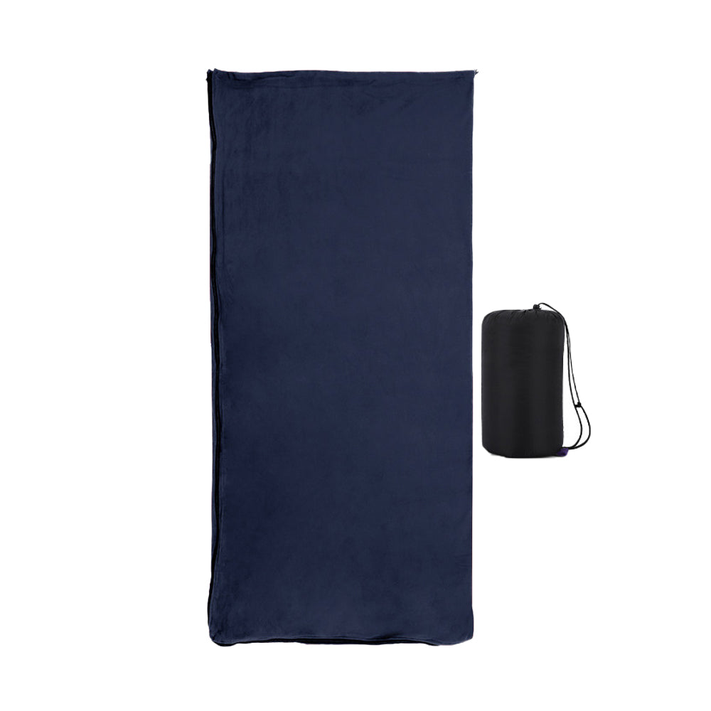 Fleece Single Sleeping Bag Liner Camping Blanket Travel Sheets for Hotel Camping Dark Blue