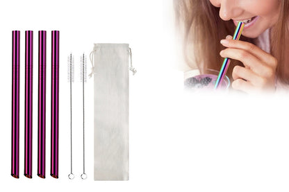 7Pcs BOBA Bubble Tea Straw Extra Wide Stainless Steel Metal Reusable Straws Pack Reusable Metal Straws Best For Drinking Bubble-Purple
