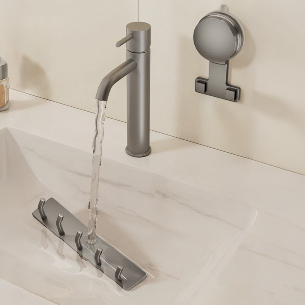 5 Hook Suction Cup Towel Rack Wall Mounted No Drill Bathroom Holder for Shower-Grey